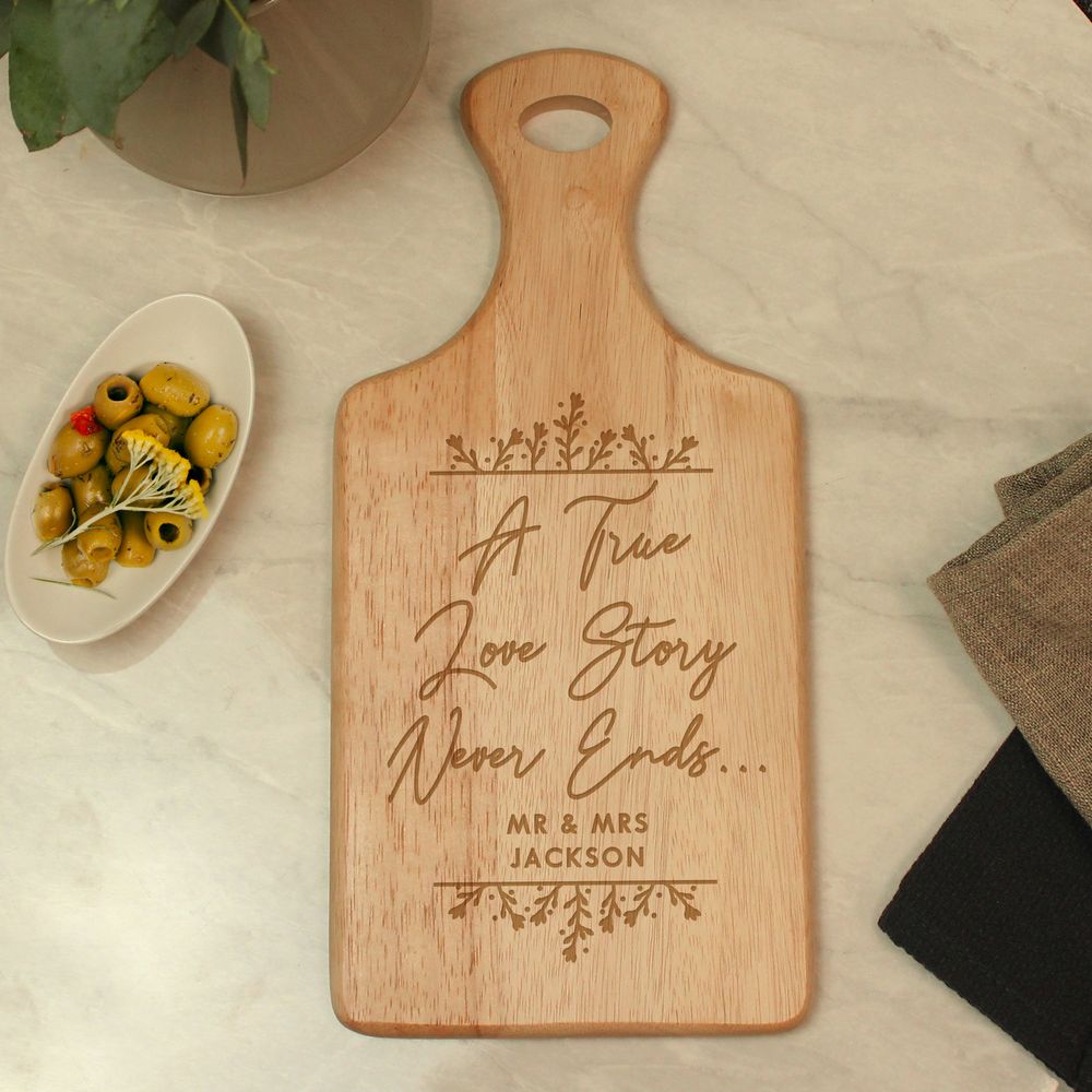 Personalised True Love Story Wooden Paddle Board from Personalise.co.uk