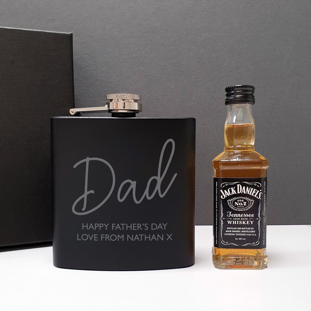 Personalised Free Text Hip Flask and Whisky Miniature Set Personalised Free Text Hip Flask and Whisky Miniature Set