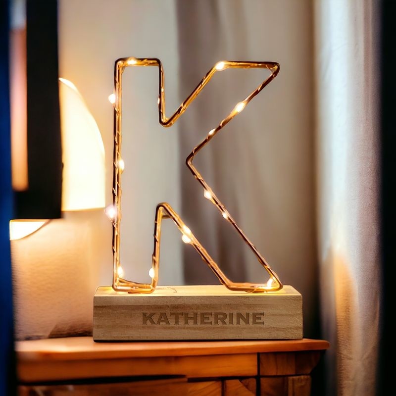 Personalised Engraved Light Up Letter Light - K