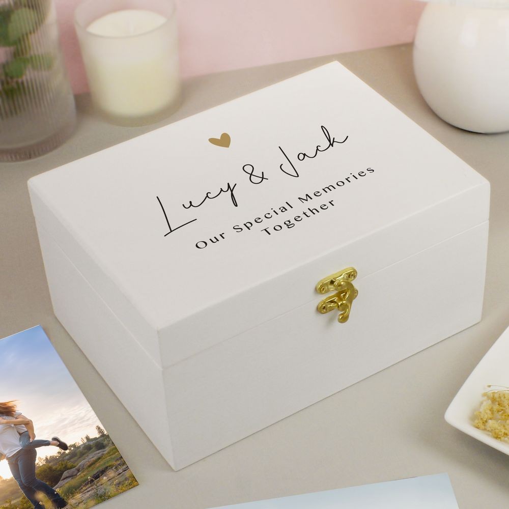 Hallmark Memory Box Personalised Gold Heart White Memory Box - Keepsake Boxes - All Gifts
