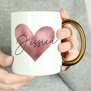 
                            Personalised Heart Gold Handled Mug