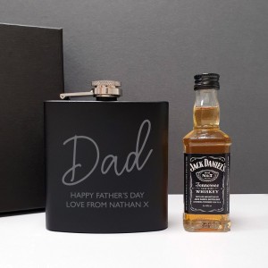 Personalised Free Text Hipflask and Whiskey Miniature Set
