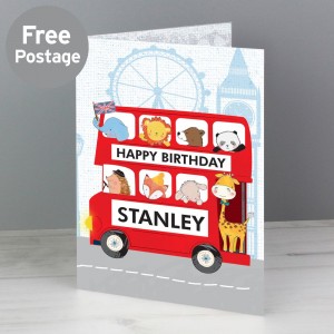 
                            Personalised London Animal Bus Birthday Card