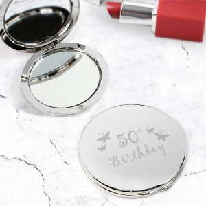 
                            50th Butterfly Round Compact Mirror