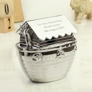 
                            Personalised Silver Noahs Ark Money Box