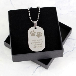 
                            Personalised Pawprints Stainless Steel Dog Tag Necklace