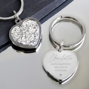 
                            Personalised Name and Message Diamante Heart Keyring