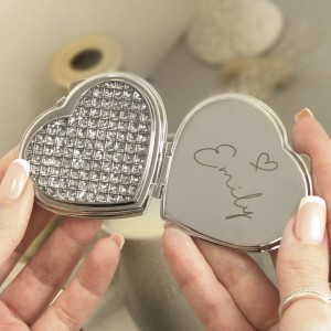 
                            Personalised Diamante Heart Compact Mirror