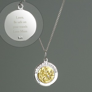 
                            Personalised Sterling Silver & 9ct Gold St. Christopher Necklace