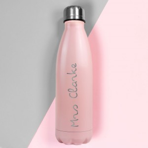 Personalised Name Only Pink Metal Insulated Drinks Bottle