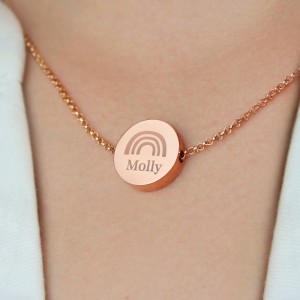
                            Personalised Rainbow Rose Gold Tone Disc Necklace