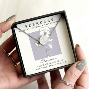 
                            Personalised February Birth Flower Necklace and Box