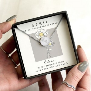 
                            Personalised April Birth Flower Necklace and Box