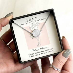 
                            Personalised June Birth Flower Necklace and Box