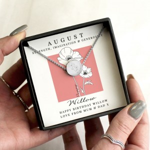 
                            Personalised August Birth Flower Necklace and Box