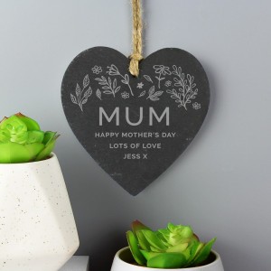 
                            Personalised Floral Slate Heart Decoration