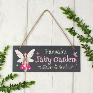 
                            Personalised Fairy Garden Printed Hanging Slate Plaque