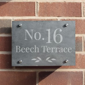
                            Personalised Leaf Slate House Sign