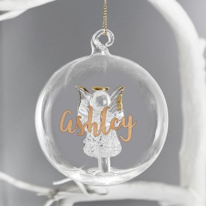 
                            Personalised Gold Glitter Name Only Angel Glass Bauble