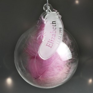 
                            Personalised Name & Date Pink Feather Glass Bauble