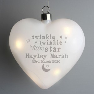 
                            Personalised Twinkle Twinkle LED Hanging Glass Heart