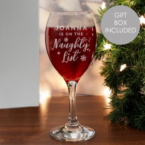 Personalised I'm On The Naughty List Wine Glass