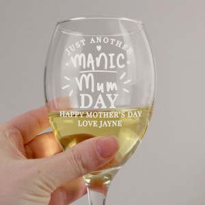 
                            Personalised Manic Mum Day Wine Glass