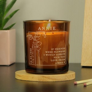 
                            Personalised May Birth Flower Amber Glass Candle