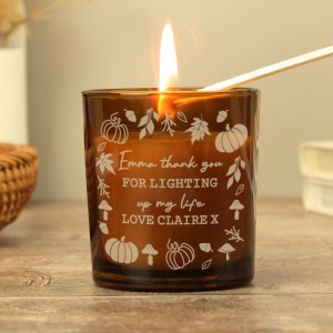 
                            Personalised Pumpkins Amber Glass Candle