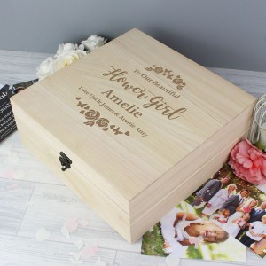
                            Personalised Any Role "Floral Watercolour Wedding" Large Wooden Keepsake Box
