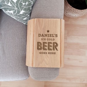 
                            Personalised Beer Goes Here Wooden Sofa Tray