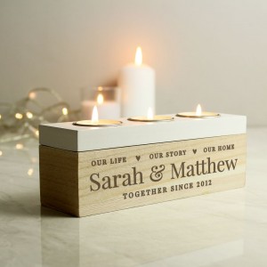 
                            Personalised Our Life Story & Home Triple Tea Light Box