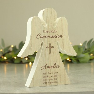 
                            Personalised First Holy Communion Rustic Wooden Angel Decoration