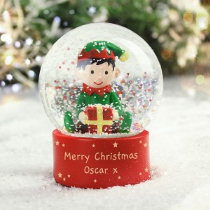 
                            Personalised Message Elf Glitter Snow Globe