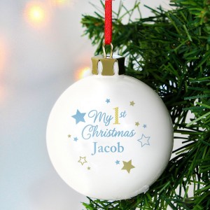 
                            Personalised Gold & Blue Stars My 1st Christmas Bauble