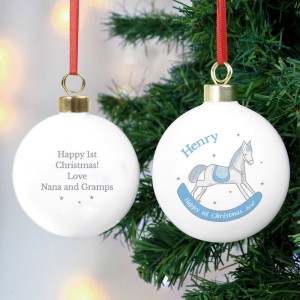 
                            Personalised 1st Christmas Blue Rocking Horse Bauble