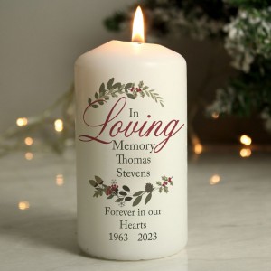 
                            Personalised In Loving Memory Wreath Pillar Candle
