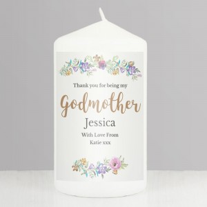 Personalised Godmother "Floral Watercolour" Pillar Candle