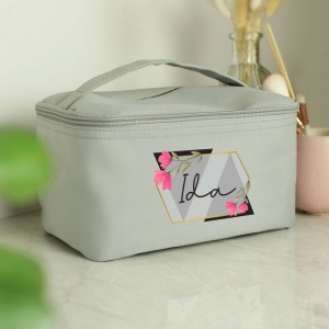 
                                Personalised Geometric Floral Grey Toiletry Bag