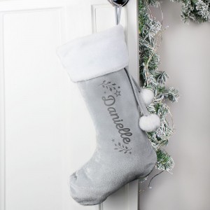 
                            Personalised Holly Grey Christmas Stocking