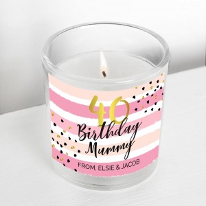 
                            Personalised Birthday Gold and Pink Stripe Jar Candle