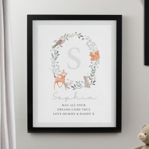
                            Personalised Woodland Initial Black Poster Frame