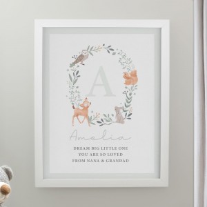 
                            Personalised Woodland Initial White Poster Frame