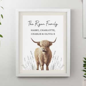 
                            Personalised Highland Cow White Poster Frame