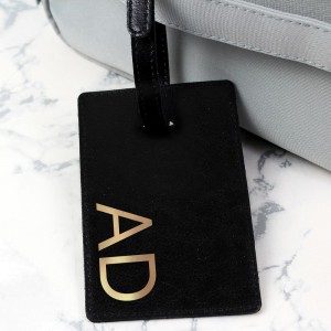 Personalised Gold Initials Black Luggage Tag