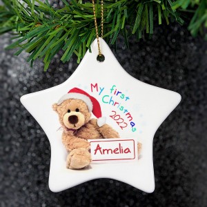 
                            Personalised My First Christmas Teddy Ceramic Star Decoration