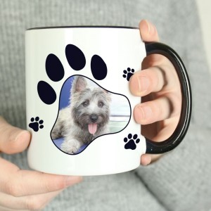 
                            Personalised Paw Print Pet Photo Upload Black Handled Mug