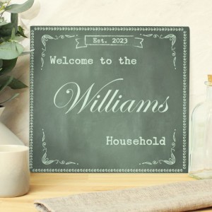 Personalised Family Chalk Glass Chopping Board/Workshop Saver