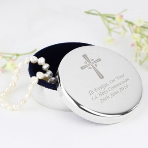 
                            Personalised Silver Cross Trinket Box - Ideal For Rosary Beads