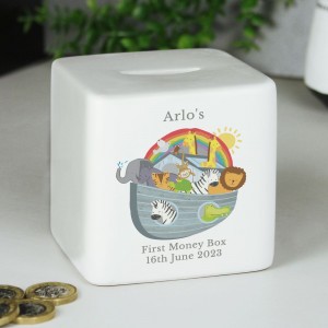 
                            Personalised Noahs Ark Ceramic Square Money Box